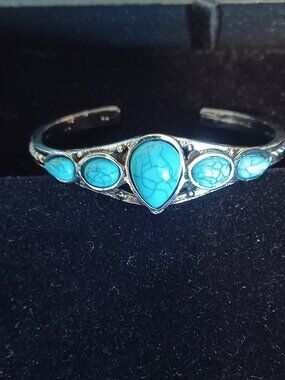 Turquois In a Silvertone Cuff Bracelet